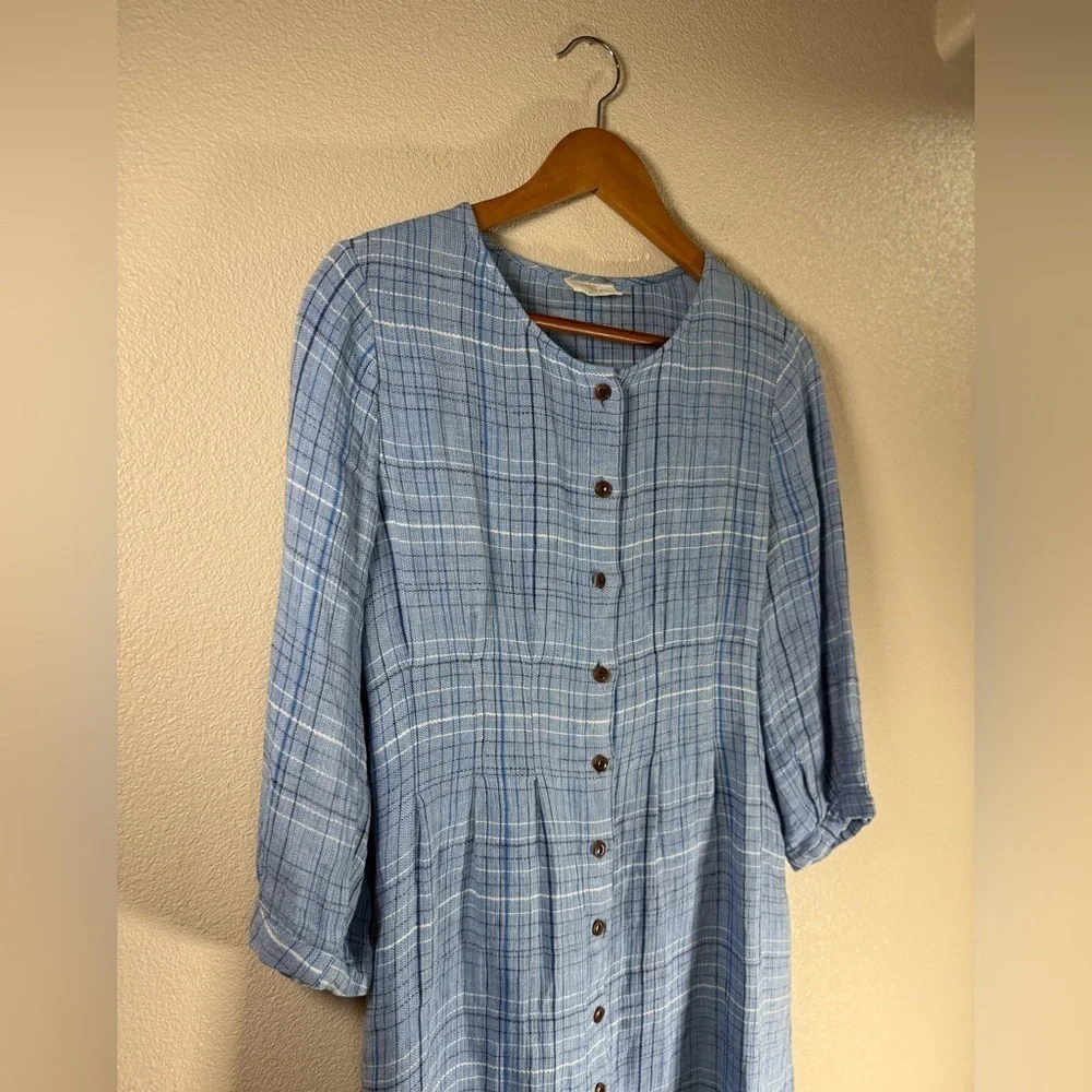 Poetry CHECKED DRESS High-twist linen Ocean Blue US 6 - Picture 7 of 10